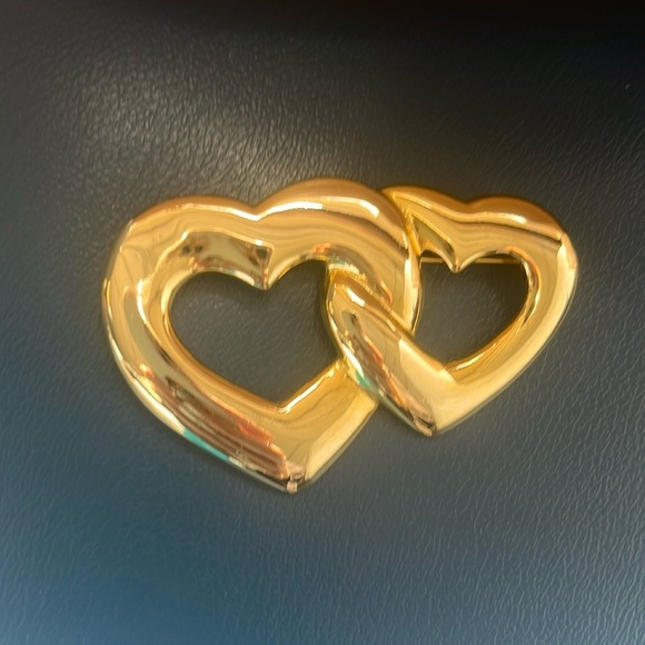 Vintage Gold Tone Bubble Double Heart Brooch 90s - Picture 1 of 2
